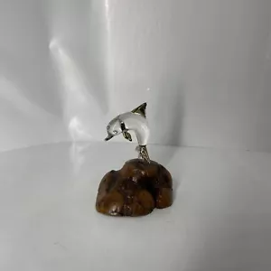 Vintage Glas Delfin mit Goldrand Kunst Wurzelholz Sockel Figur Florida - Bild 1 von 11