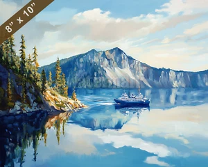 Crater Lake Phantom Ship island oil painting 8x10 Print - Picture 1 of 1