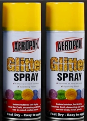 2 x Aeropak Glitter Yellow Aerosol Spray Paint Can Household,Wood,Metal  400ml - Image 1 of 4