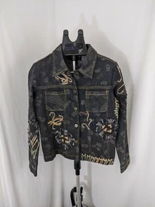 Alex Kim Patchwork Black Denim Jacket SZ S - Picture 1 of 5