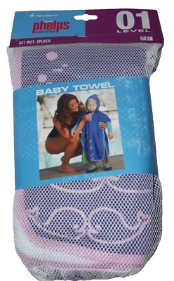 Baby Girl Swim Bath Towel Hooded Whale Design Purple Pink Terry Cloth Mesh Bag - Image 1 of 4