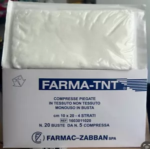 20 Buste Di 5 COMPRESSE STERILI In Tnt Tessuto Non Tessuto Mono Uso Per Medicaz - Foto 1 di 2