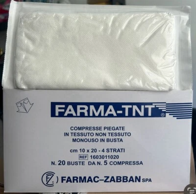 FARMA-TNT 20 Buste Di 5 COMPRESSE STERILI In Tnt Tessuto Non Tessuto Mono Uso Per Medicaz