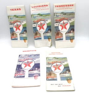Lot Of 5 1960's TEXACO Vtg Folded Roadmaps Western US - TN - LA - TX - Memphis - Picture 1 of 2