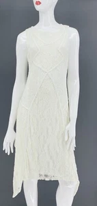 Sundance Catalog Lace Floral Asymmetric Knit Midi Dress SZ M White Crochet Boho - Picture 1 of 7