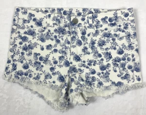 Divided H & M Floral Cut-Off Shorts White with Blue Roses Flowers Size 10 - Picture 1 of 7