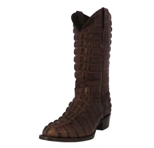 Botas de vaquero de cuero marrón con estampado de cola de cocodrilo para hombre punta redonda - Imagen 1 de 5