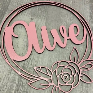 Personalised wooden name hoop with flower detail - Painted/Unpainted - MDF - Picture 1 of 2