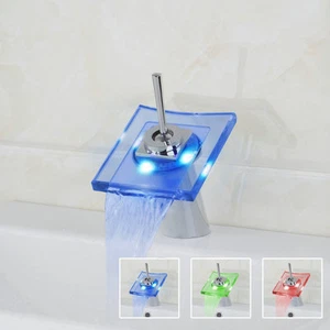 Grifo mezclador de lavabo en cascada LED grifo latón cromado - Imagen 1 de 7