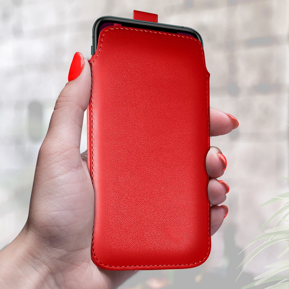 PU Leather Pull Tab Flip Case Cover Pouch For Various Mobile Phones - Red (L) - Image 1 of 1