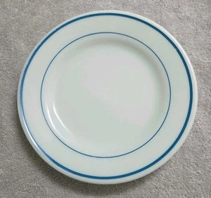 PYREX White Milk Glass with Teal Blue Stripes 9" Plate 703-34 Corning Tableware - Picture 1 of 3