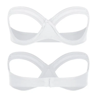 Womens See Through Open Cup Bra Strapless Push Up Unlined Bra Lingerie Tube Tops - Image 1 of 2