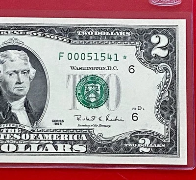 ((LOW FIVE DIGIT)) ** STAR  NOTE ** $2 Dollar 1995 ( ATLANTA ) LOW SERIAL NUMBER - Image 1 of 3