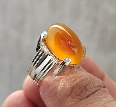 Yemeni Aqeeq Ring, 925 Sterling Silver Natural Agate Ring, Shia Ring Real Agate - Image 1 of 4
