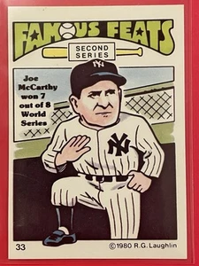 1980 Laughlin Famous Feats Second Series Joe McCarthy #33 HOF - Picture 1 of 2