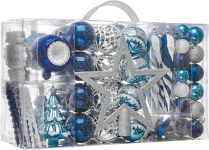 100ct Navy Blue Silver Shatterproof Christmas Tree Ornaments for Winter Drcor - Picture 1 of 6