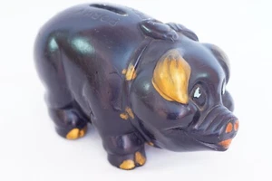 Porky Penny Packer 1947 Piggy Bank American Toy & Novelty Co Ceramic Black Pig - Picture 1 of 12