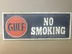 ~~~Señal de gasolina de hierro fundido GOLFO NO FUMAR placas de bomba de aceite de motor ~~~~C3 - Imagen 1 de 3