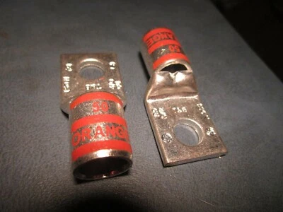 (2) Color-Keyed®3/0 AWG Wire 3/8" Bolt Size Orange Barrel Copper One-Hole Lug - Image 1 of 2