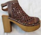SBICCA womens 8 Outlast Brown woven leather open toe clog sandals heels NEW
