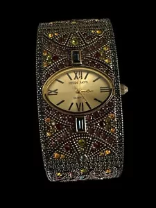 Heidi Daus Art Deco Vintage Multi-Crystal Hinged Bangle Watch 7" Rainbow Colors - Picture 1 of 8