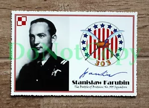 Segunda Guerra Mundial: SGT STANISLAW KARUBIN 303 SQN piloto de combate polaco tarjeta autógrafa + biografía - Imagen 1 de 2