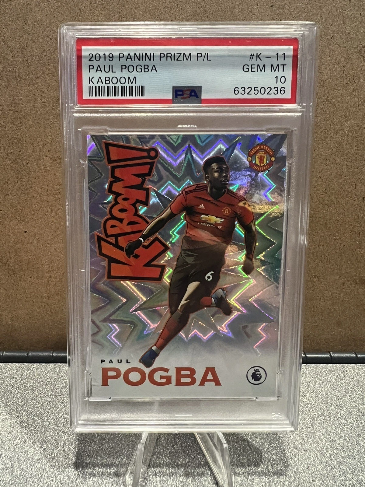 PSA 10 GEM MINT 2019 Panini Prizm PL UK Manchester United Paul Pogba KABOOM K-11