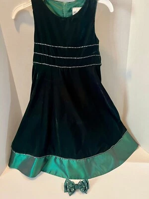 Rare Editions Girls 6X Sleeveless Green Velvet Holiday Dress Satin Trim - Image 1 of 4