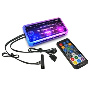 For PC Case Fan Cooling Cooler Adapter LED RGB Lamp Controller+Remote Control - Photo 1/12