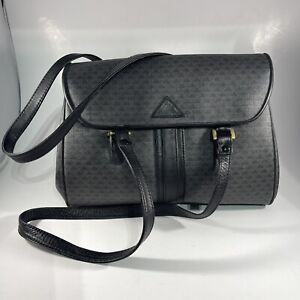 Liz Claiborne Gray Black Leather Trim Shoulder Bag Snap Vtg Triangle Design