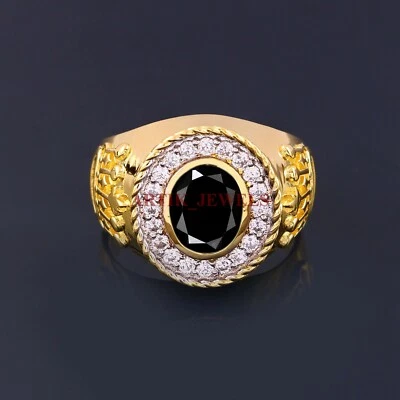 Anillo De Hombre De Plata De Ley 925 Con Ónix Negro Natural Y Baño De Oro 4913 - Imagen 1 de 4