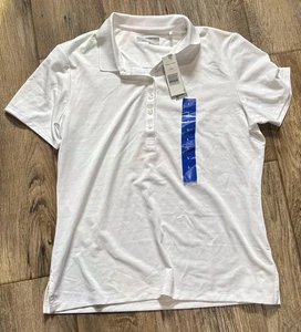 Callaway Opti-Dri Vent Polo Shirt Women Large White Cooling Striped Golf Top NEW - Picture 1 of 3