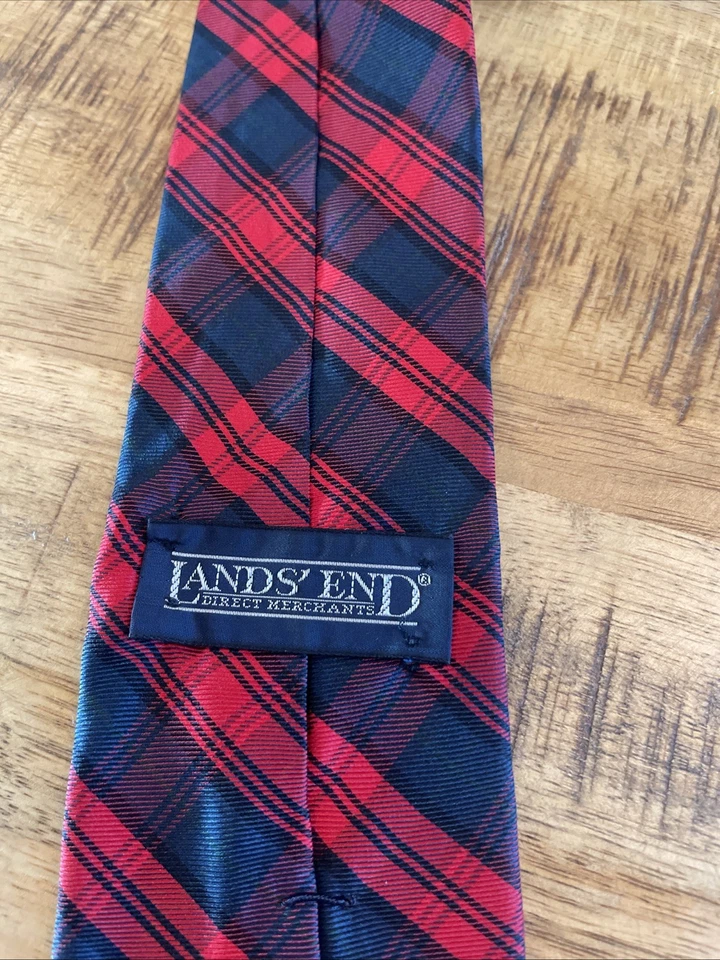 NAVIDAD Corbata Hombre ROJA VERDE CUADROS 56"x3" Seda EE. UU. Land’s End Foto 1 de 4