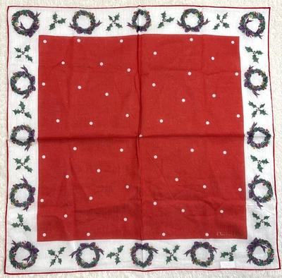 迪奥棉质围巾冬青花圈红色白色假日设计圣诞节 — 第 1/4 张图片