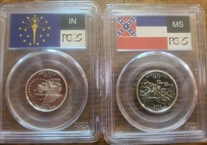 (2) 2002 S Silver Proof Quarters: Mississippi & Indiana PR69DCAM PCGS  - Picture 1 of 10