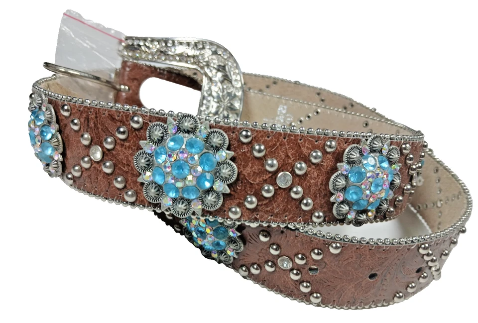 Cinturón de Vaquera BHW Mujer XL Bling Tachonado Turquesa Estrás Cuero Occidental Foto 1 de 4
