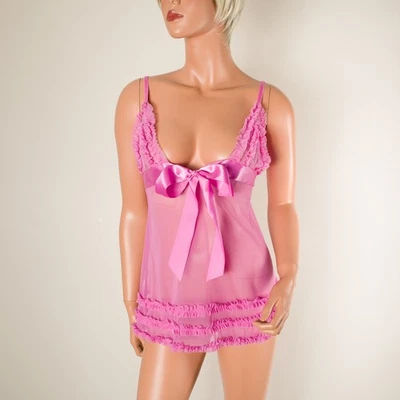💖 Babydoll rosa vintage FREDERICK'S OF HOLLYWOOD lencería transparente S moño Foto 1 de 4