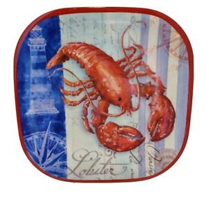 Vtg Nautical Lighthouse Lobster Melamine Plate Tray Geoffrey Allen 10.25" Square