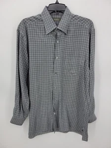 Camisa Ermenegildo Zegna Para Hombre Grande Negra A Cuadros Manga Larga Algodón Preppy - Imagen 1 de 9
