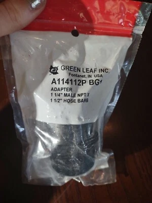 Green Leaf  1-1/4" Male Thread x 1-1/2" Hose Barb  Part # A114112P  Poly - Image 1 of 4