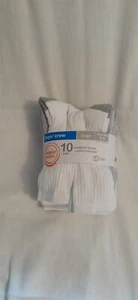 BOYS CUSHION CREW SOCKS LG 3-9 NEW WHITE 10 PRS FREE S/H - Picture 1 of 4