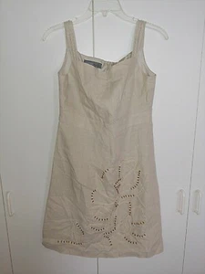 DONNA RICCO NEW YORK LADIES LINEN SLEEVELESS DRESS-6-TAN W/BEADED FRONT DESIGN - Picture 1 of 5