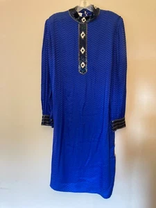 VTG Francesca Of Damon For Starington Blue Silk Ornate Embroidered Dress - sz 14 - Picture 1 of 7