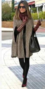 ZARA Check Plaid Tartan Classic Wool Cape Coat Poncho M ASO Celebrity Royal PoW - Picture 1 of 16