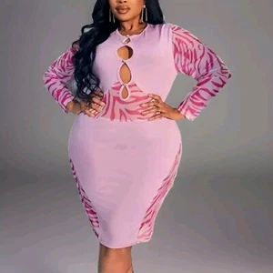 Womens Size 16 UK Lilac Zebra Bodycon Dress Cutout XL New Y2K Retro Animal Print - Picture 1 of 5