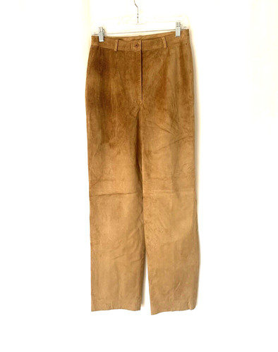 Burberry pantaloni da donna in pelle 10 pantaloni alti marroni dritti RN# 75247