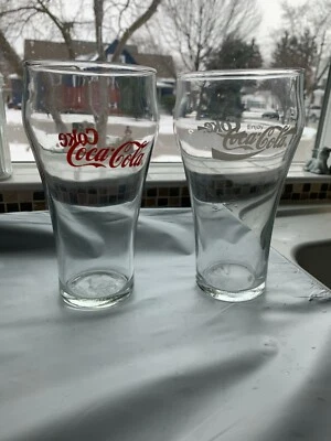 COCA COLA COKE GLASSES VINTAGE 6 INCHES TALL collectible one white one red - Image 1 of 4