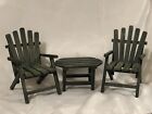 Two Green Wood Adirondack Chairs With Table Dolls/Bear Display