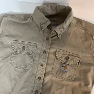 Carhartt FR Button Down Tan Work Shirts WOMENS Size Small CAT 2 NFPA 2112 - Picture 1 of 15