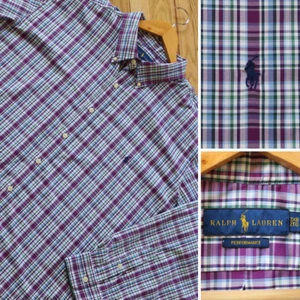 Camicia Ralph Lauren Performance uomo 2XB BIG viola a quadri NYLON logo pony bottoni - Foto 1 di 7